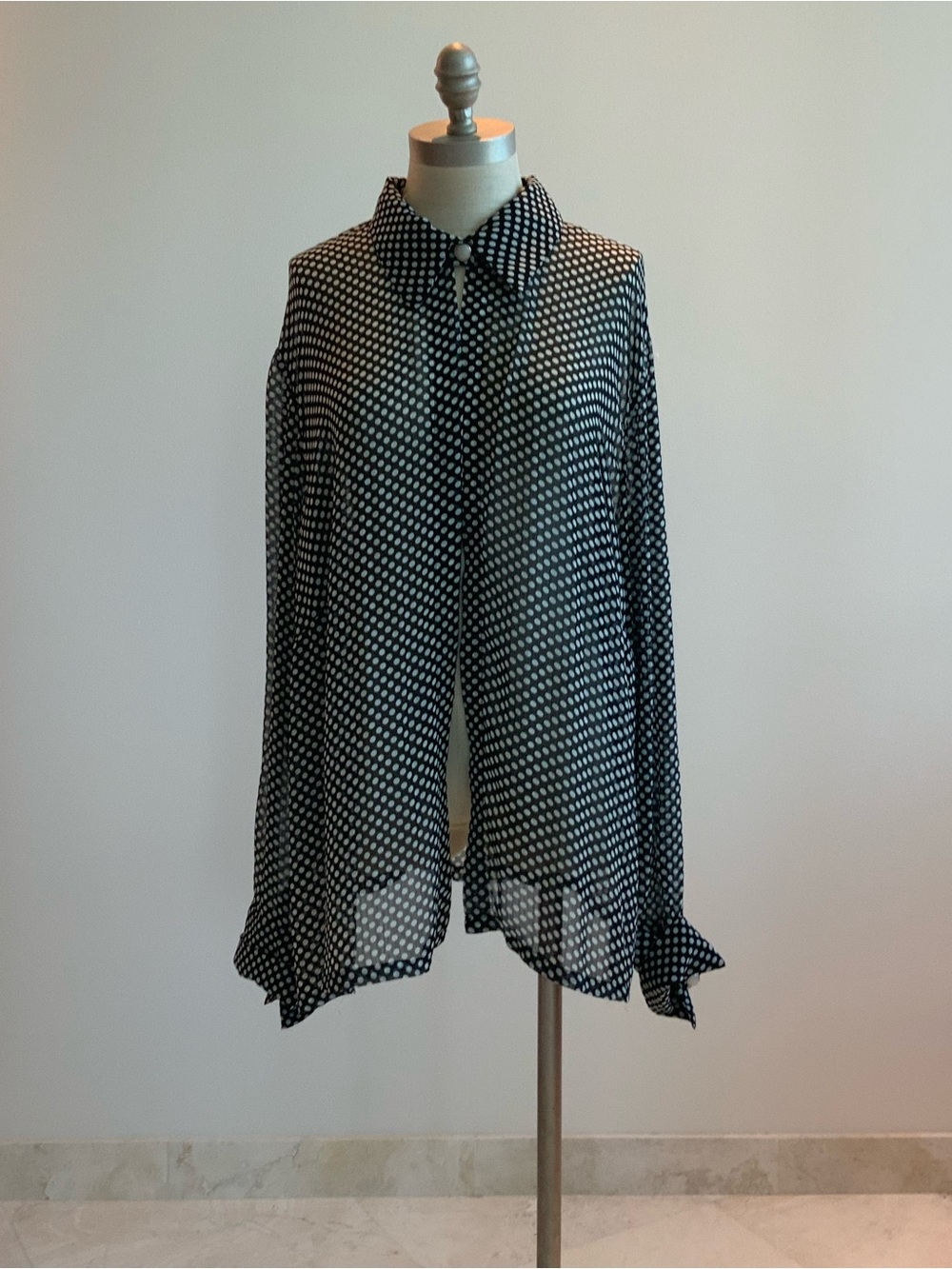 Fun Sheer Polka Dot Button-Up Duster- Black/White Sz 22W